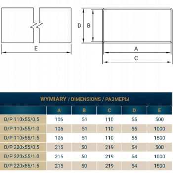 DOSPEL D/P 110x55 kanał wentylacyjny płaski 1,0m-17506