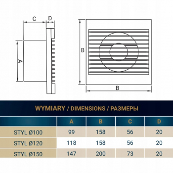 DOSPEL STYL 100WCH-P wentylator ścienny -17578