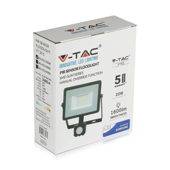 V-TAC VT-20-S naświetlacz LED 20W 1600lm 4000K PIR-24733